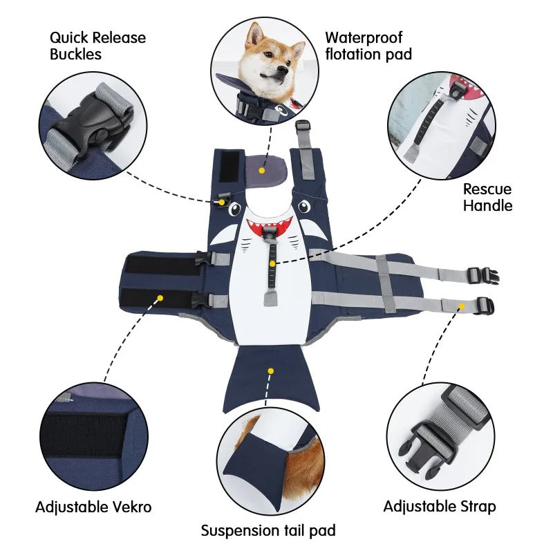 🔥 Shark Attack Dog Life Vest! Summer Swim Safety⚡Adjustable Safety Lock🐾S/M/L Size【TikTok's #1 Dog Swim Gear】 🔥 Shark Attack Dog Life Vest! Summer Swim Safety⚡Adjustable Safety Lock🐾S/M/L Size【TikTok's #1 Dog Swim Gear】